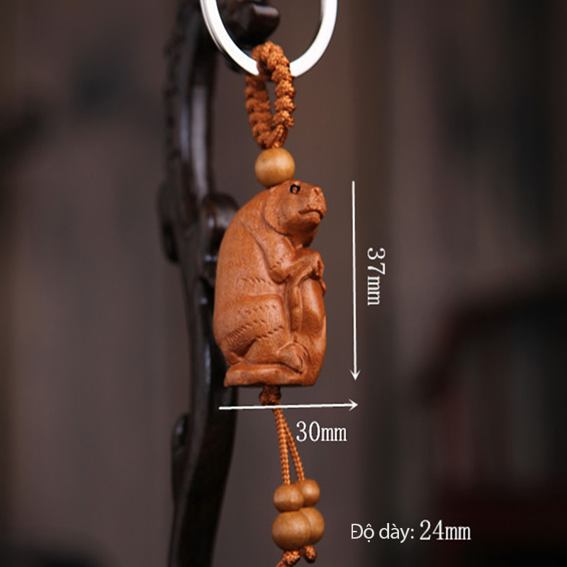 móc khóa bằng gỗ đào hình con hổ